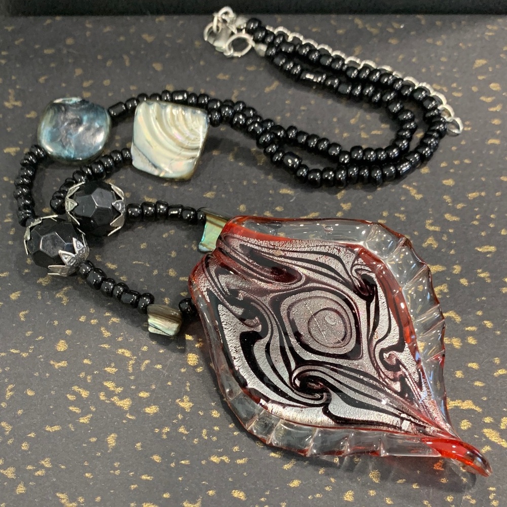 Handmade Black and Red Glass Pendant Necklace - Women Jewelry